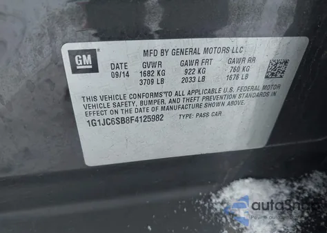 2015 Chevrolet Sonic Lt Auto из США, поврежденный, VIN 1G1JC6SB8F4125982